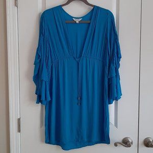 Elan Beach V-Neck Flutter Sleeve Tunic Blue